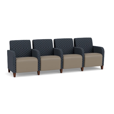 Lesro Siena 4 Seat Tandem Seating, Walnut, RS NightSky Back, MD Farro Seat, RS NightSky Panels SN4103